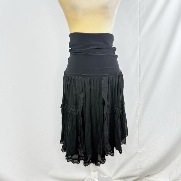 Anonima Black Layered Boho Lace Trim Skirt Size 36 Romantic Gothic Style - Picture 10 of 16